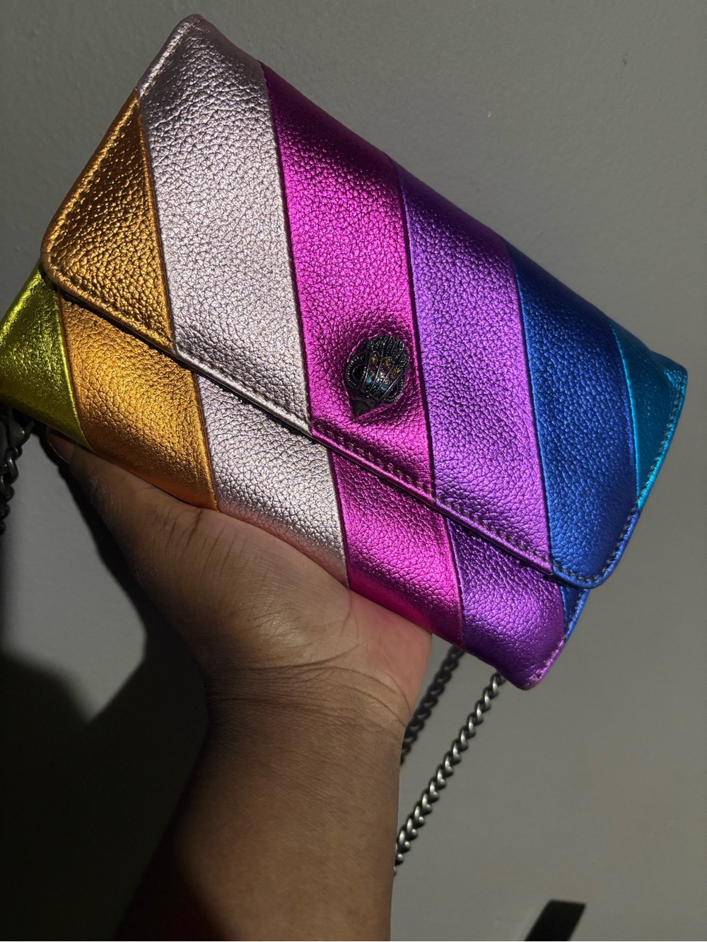 Metallic Rainbow Chevron Leather Crossbody Bag - Multicolor